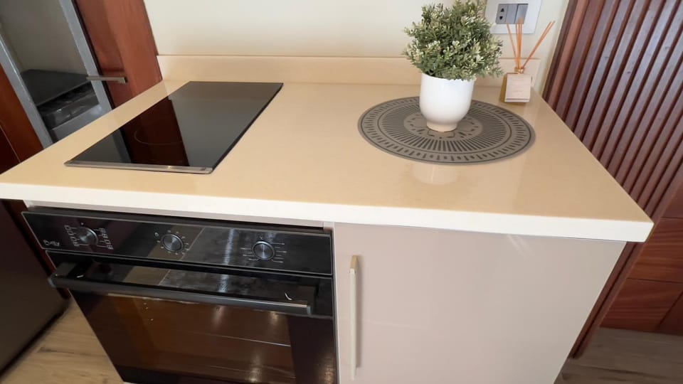 Kitchen or kitchenette, oven, stove
