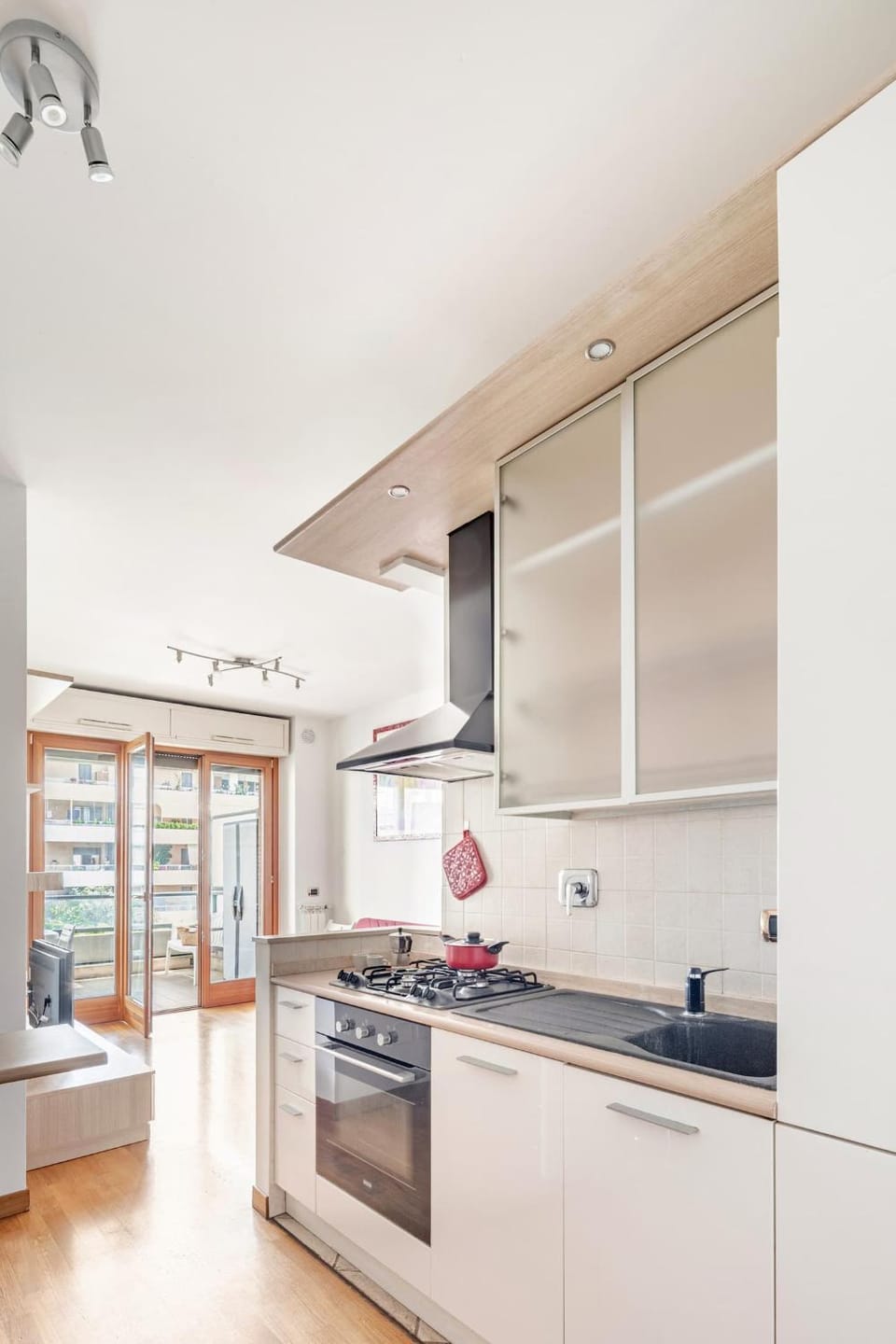 Kitchen or kitchenette, stove