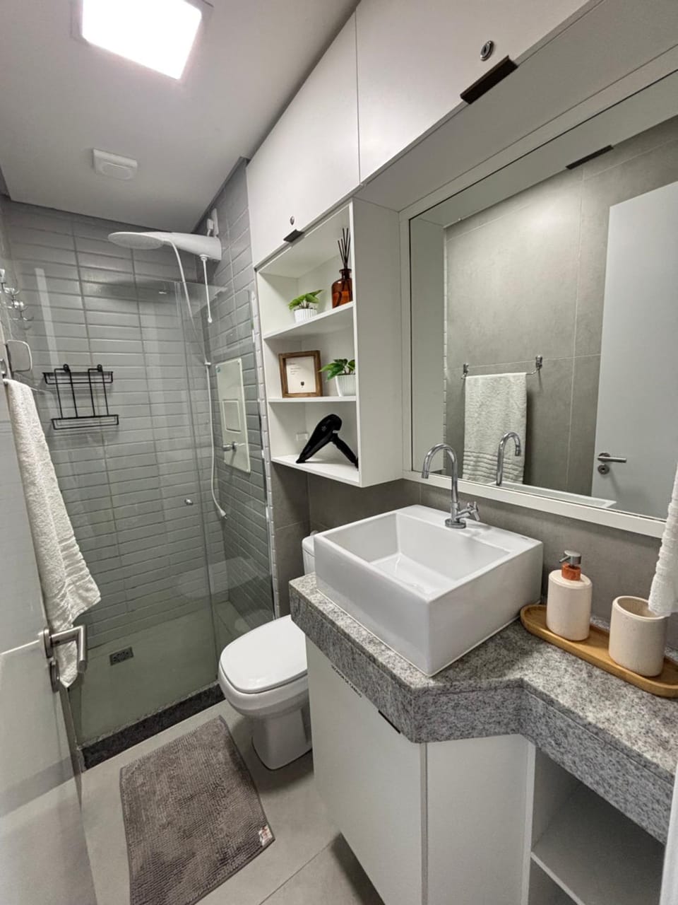 Shower, hair dryier, towels
