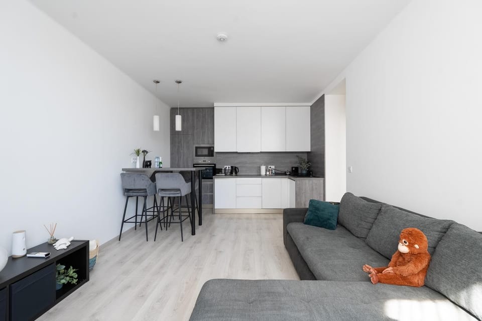 Kitchen or kitchenette, Living room, Seating area, Dining area
