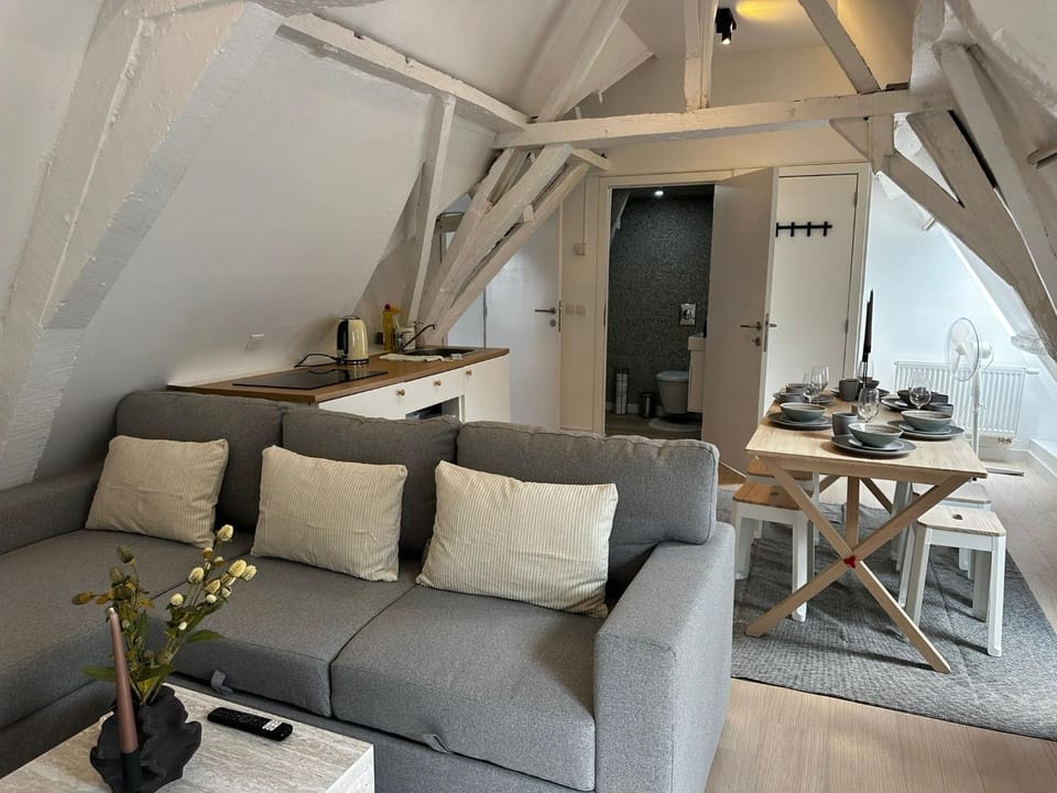 Kitchen or kitchenette, Living room, Seating area, Dining area