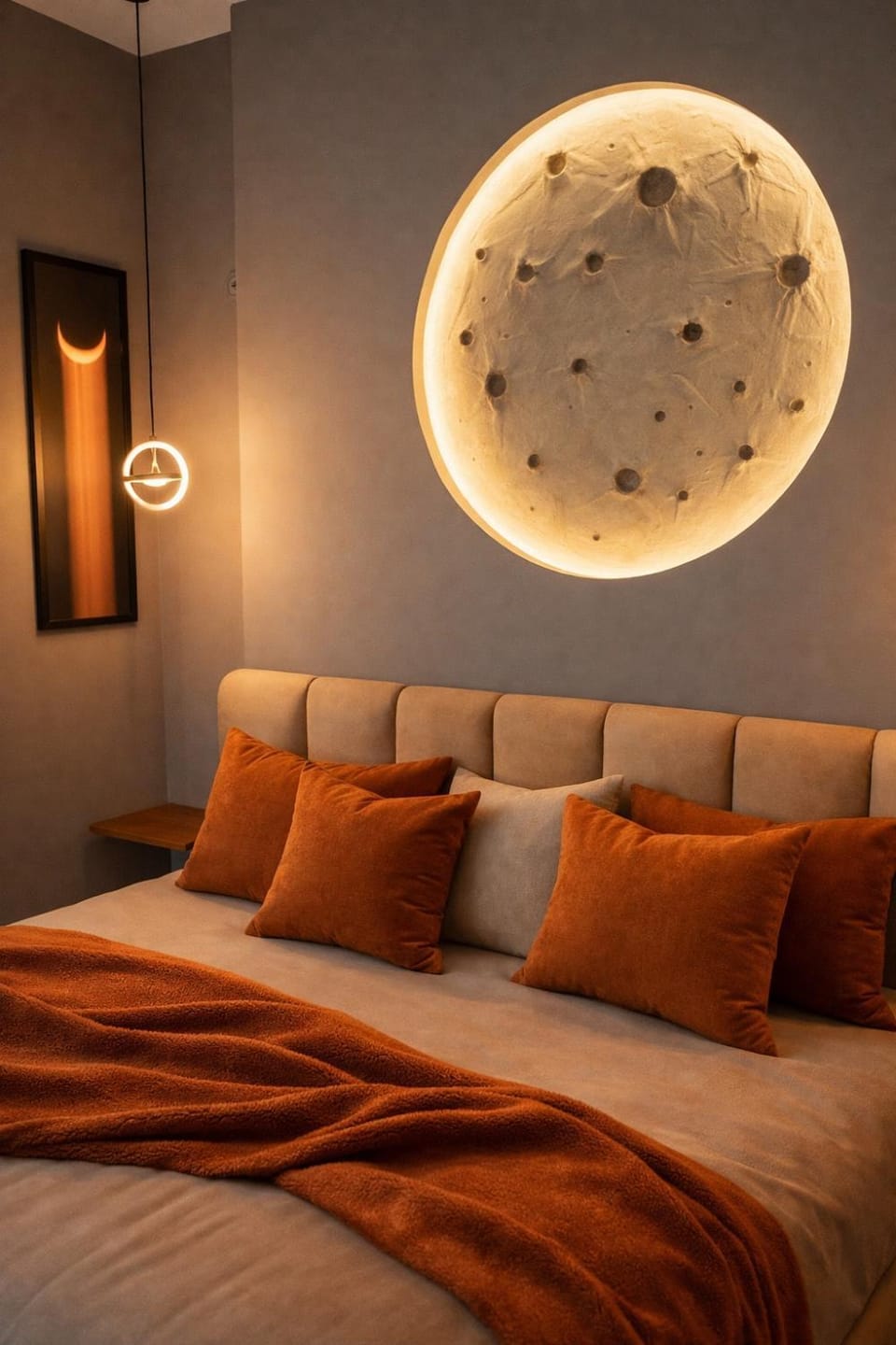 Bed, Living room, Photo of the whole room, Decorative detail, Seating area, Bedroom