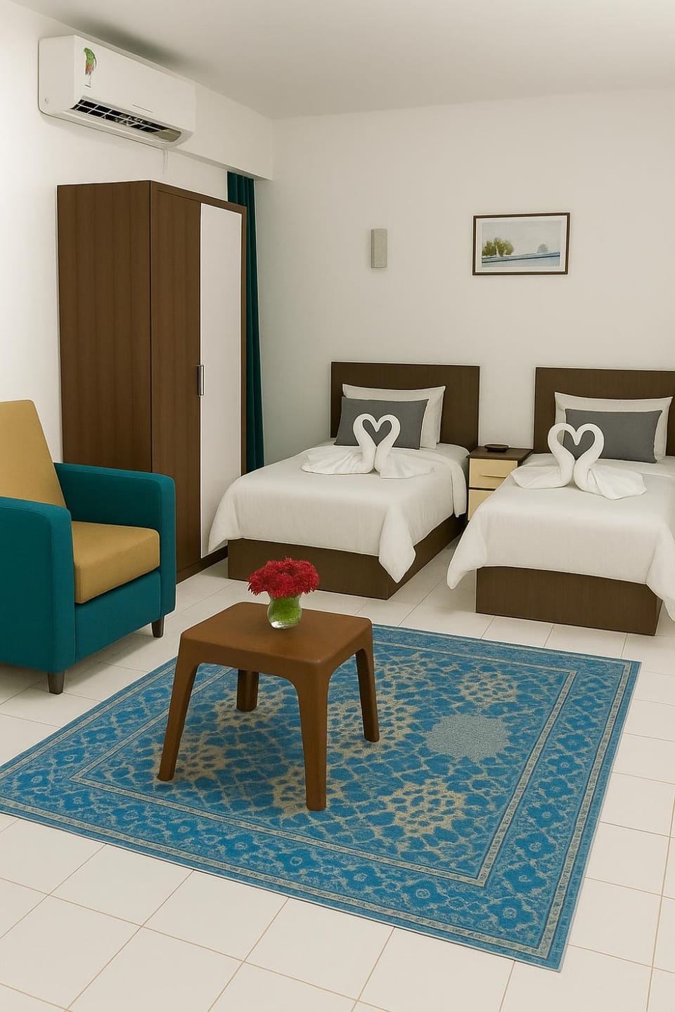 Bed, Photo of the whole room, air conditioner