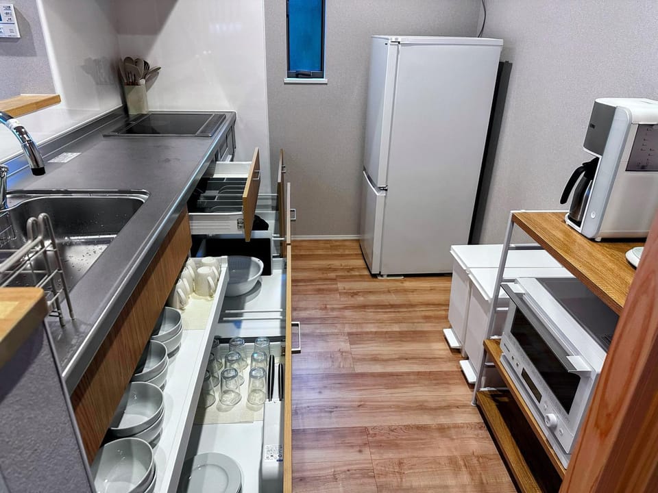 Kitchen or kitchenette, microwave