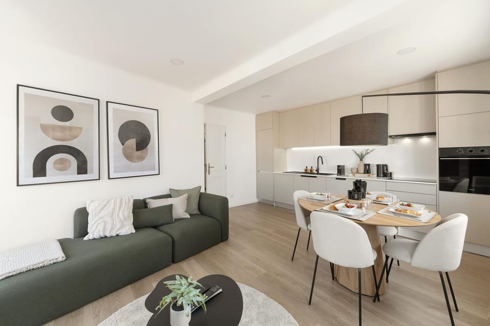 Living room, Dining area, oven, stove, kitchen