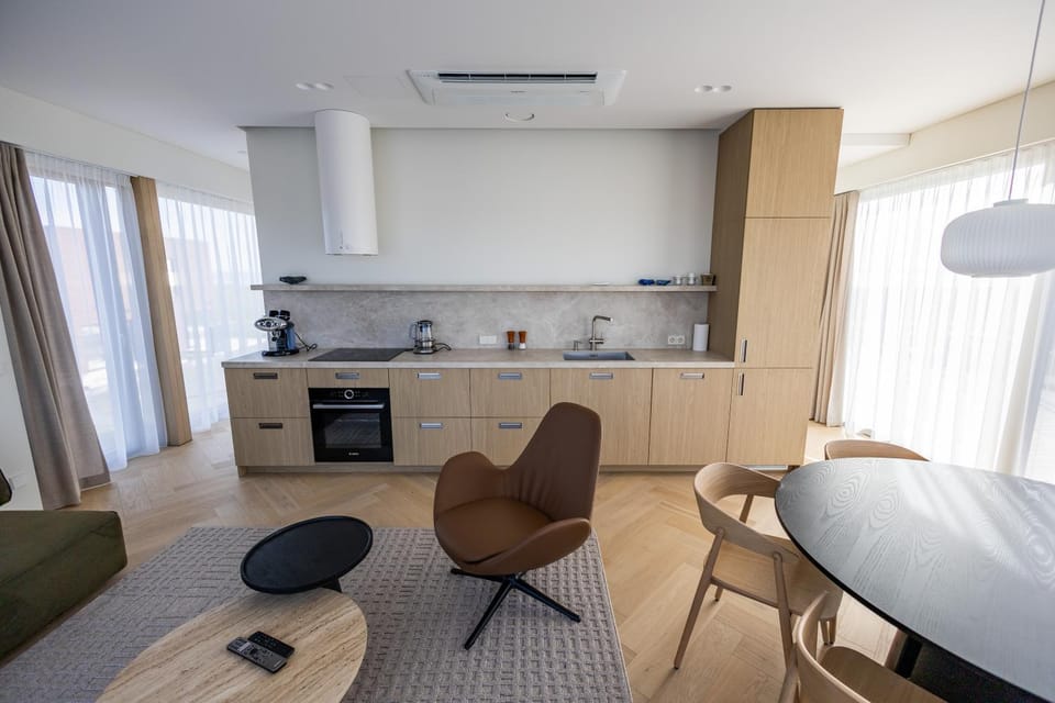 Kitchen or kitchenette, Living room, Dining area, oven, stove