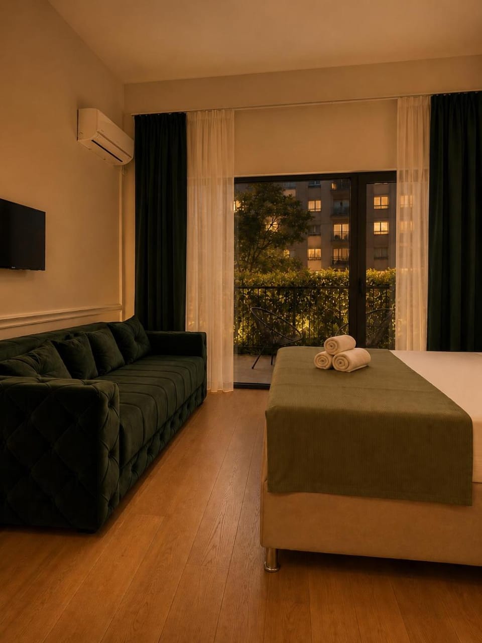Communal lounge/ TV room, Bed, TV and multimedia, Living room, Photo of the whole room, Seating area, Evening entertainment, Bedroom, air conditioner