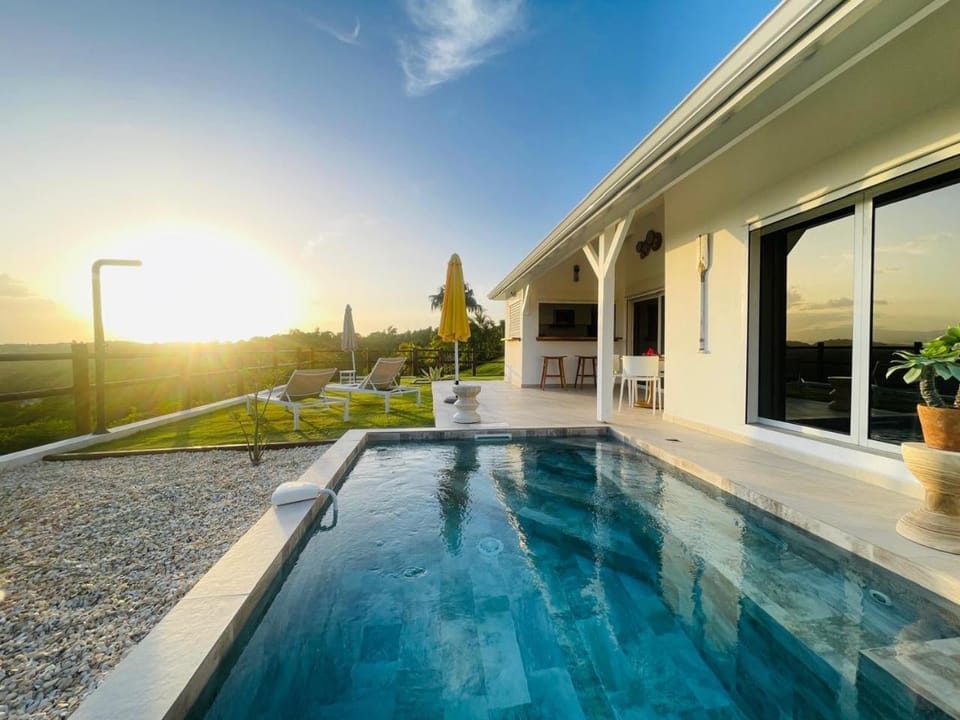 Natural landscape, Pool view, Swimming pool, Sunset, sunbed