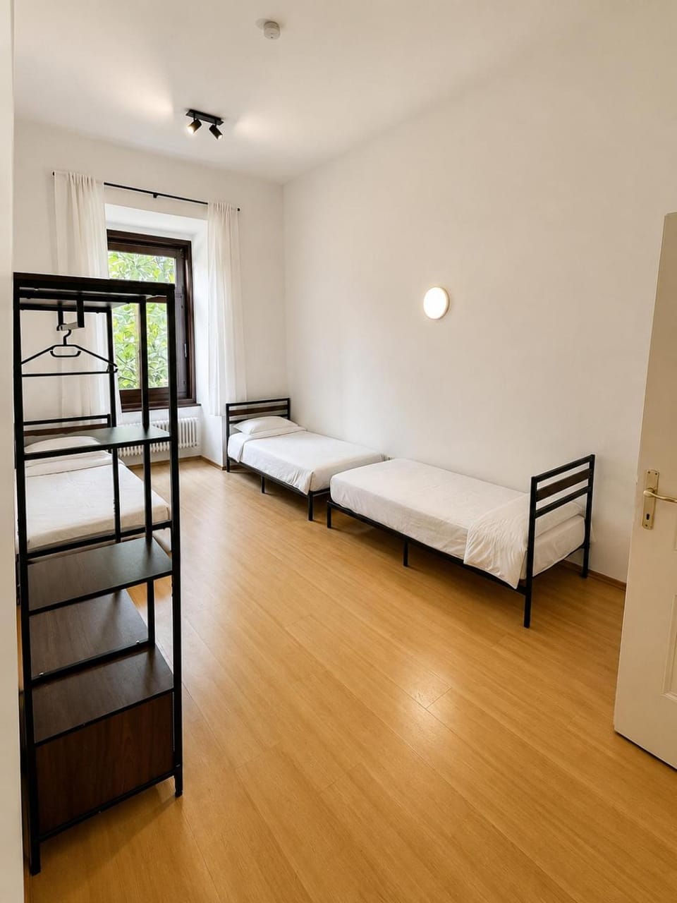 Bed, wardrobe