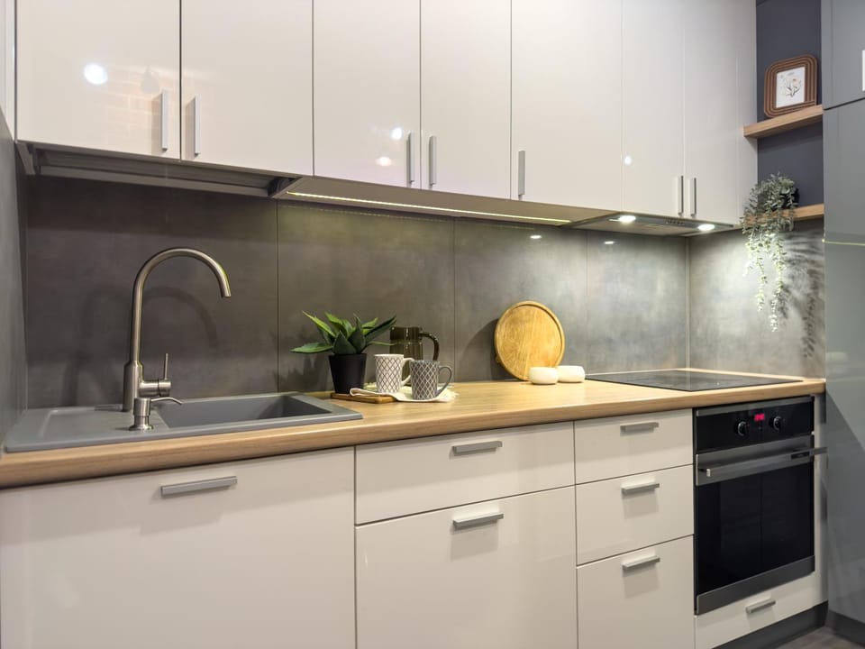 Kitchen or kitchenette, stove