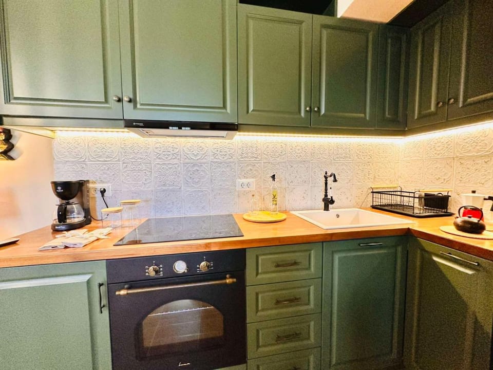 Kitchen or kitchenette, stove