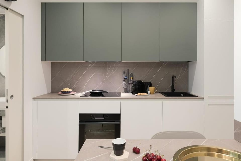 Kitchen or kitchenette, stove