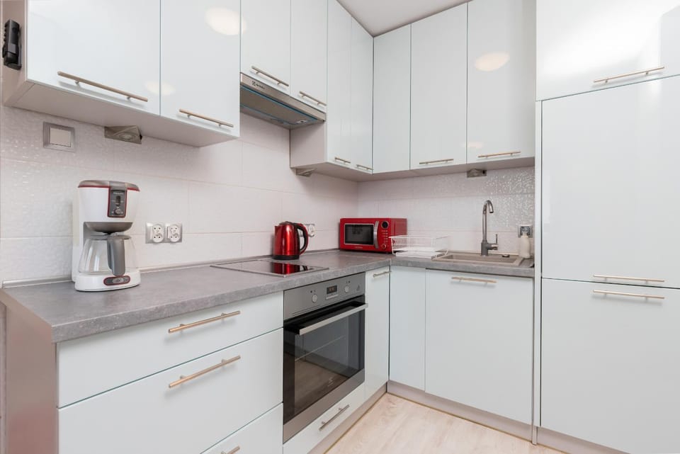 Kitchen or kitchenette, stove