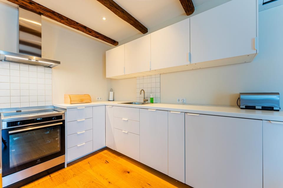 Kitchen or kitchenette, oven, stove, toaster