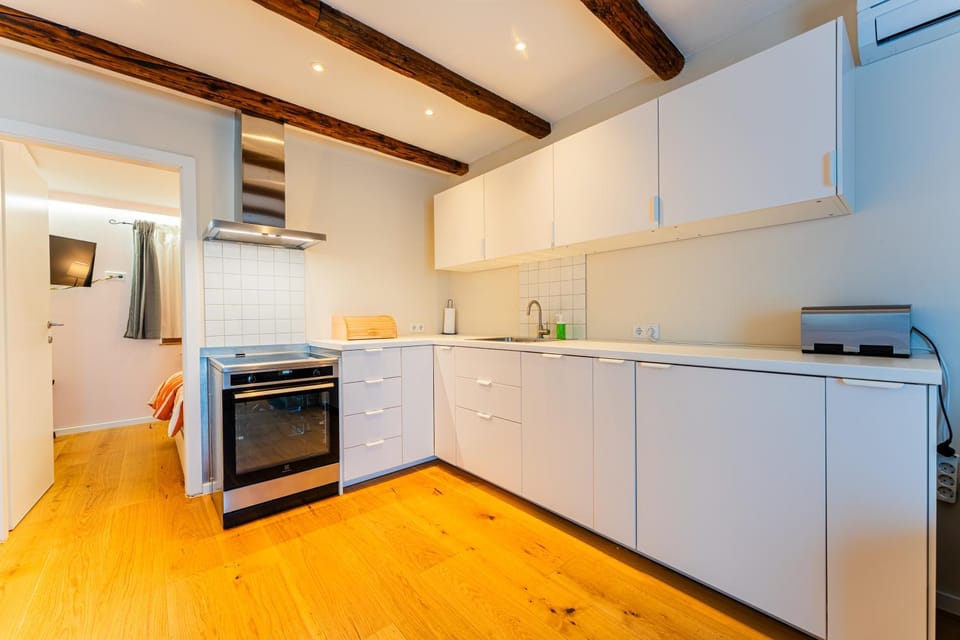 Kitchen or kitchenette, oven, stove