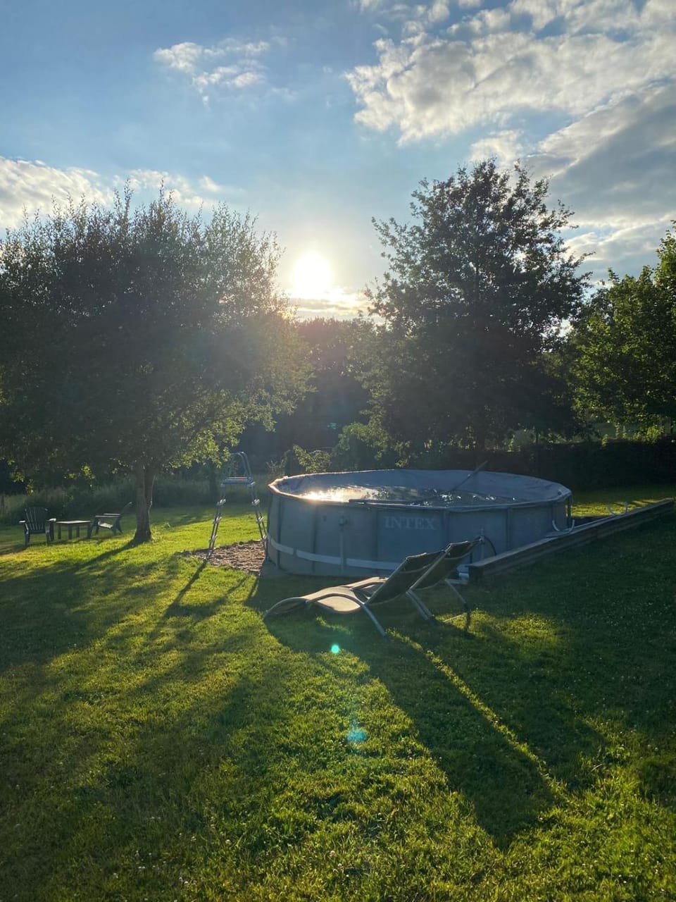 Natural landscape, Garden, Pool view, Swimming pool, Sunset