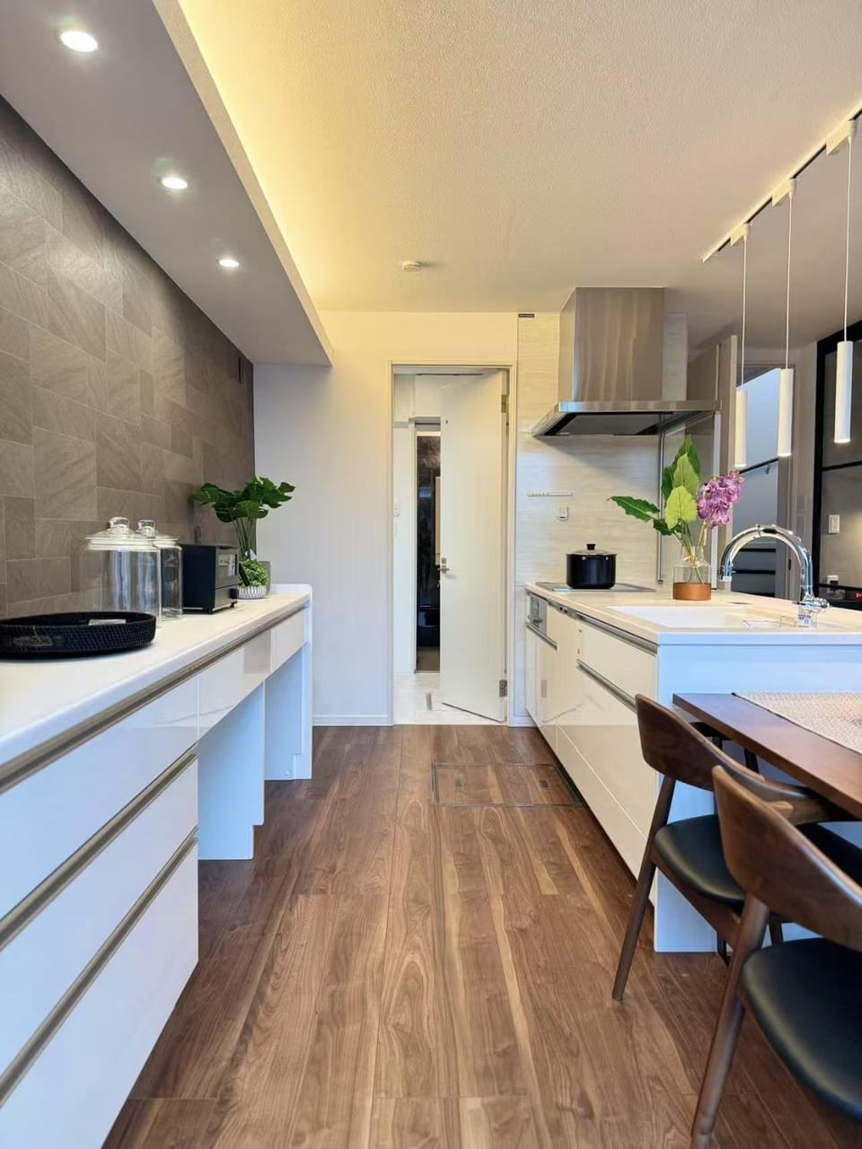 Kitchen or kitchenette, stove