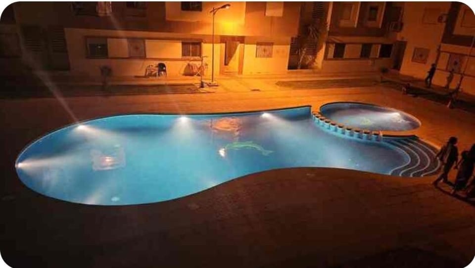 Night, Pool view, Swimming pool