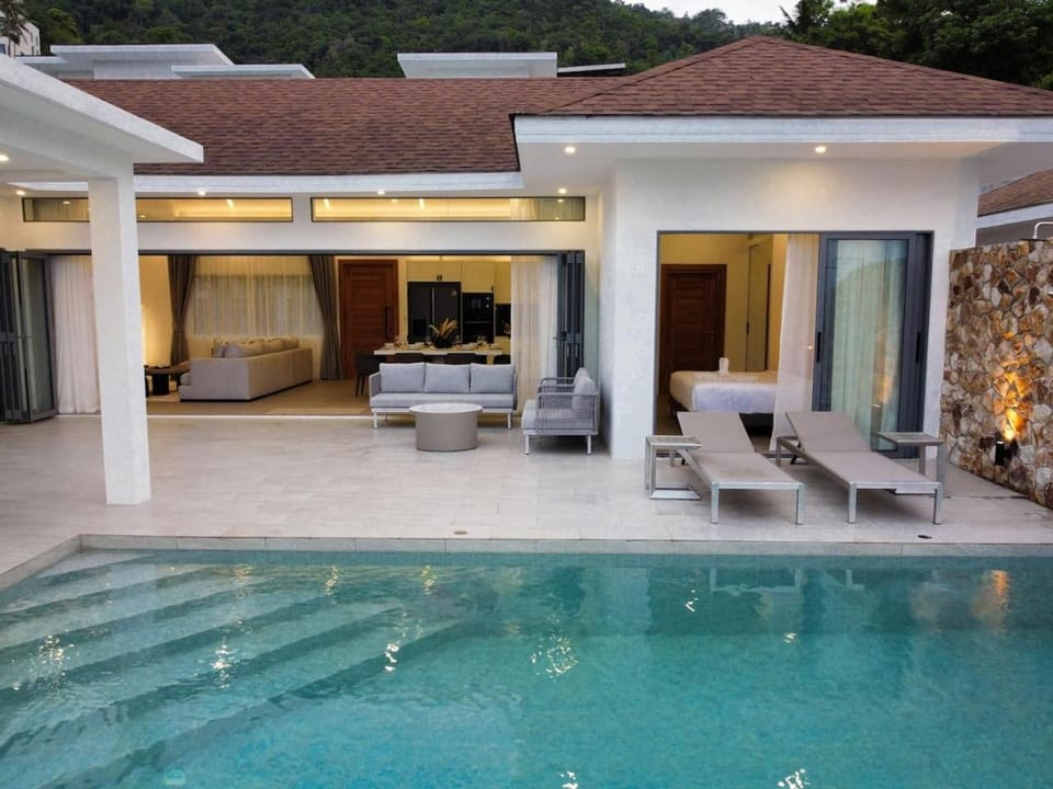 Patio, Seating area, Pool view, Swimming pool, sunbed