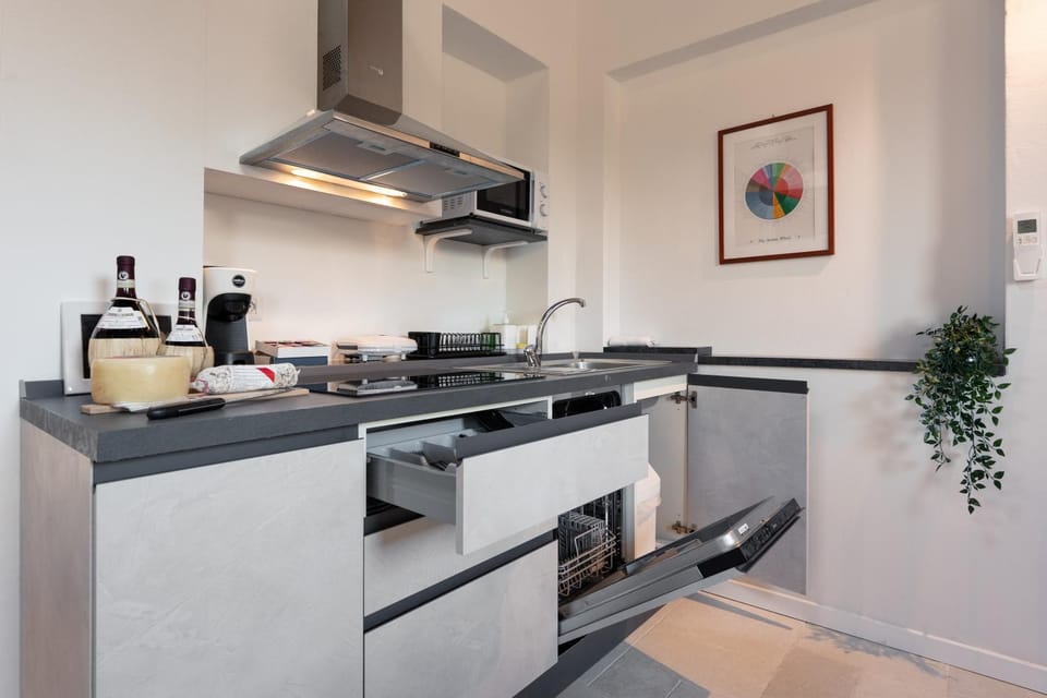 Kitchen or kitchenette, stove