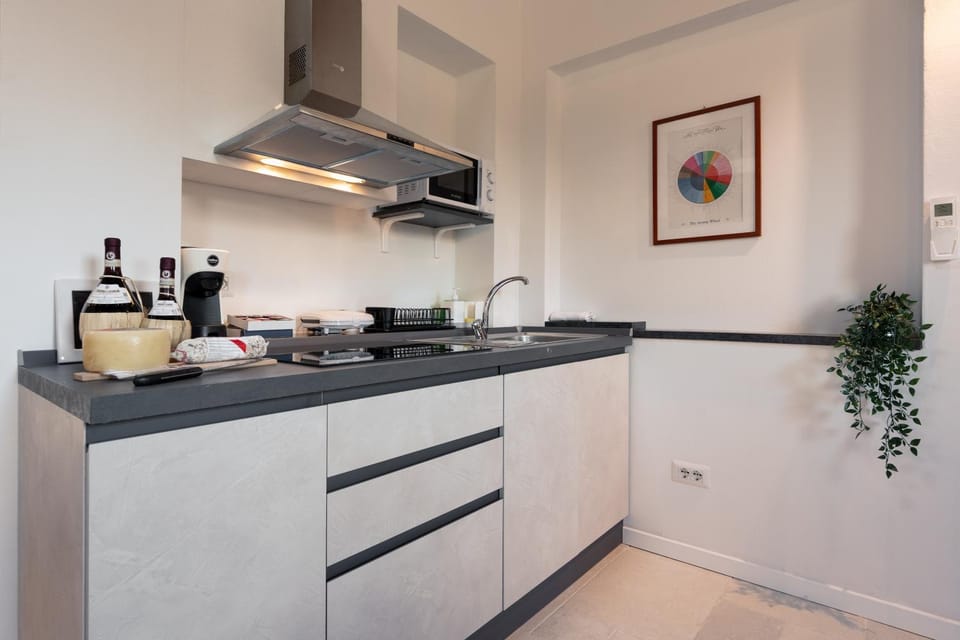 Kitchen or kitchenette, stove