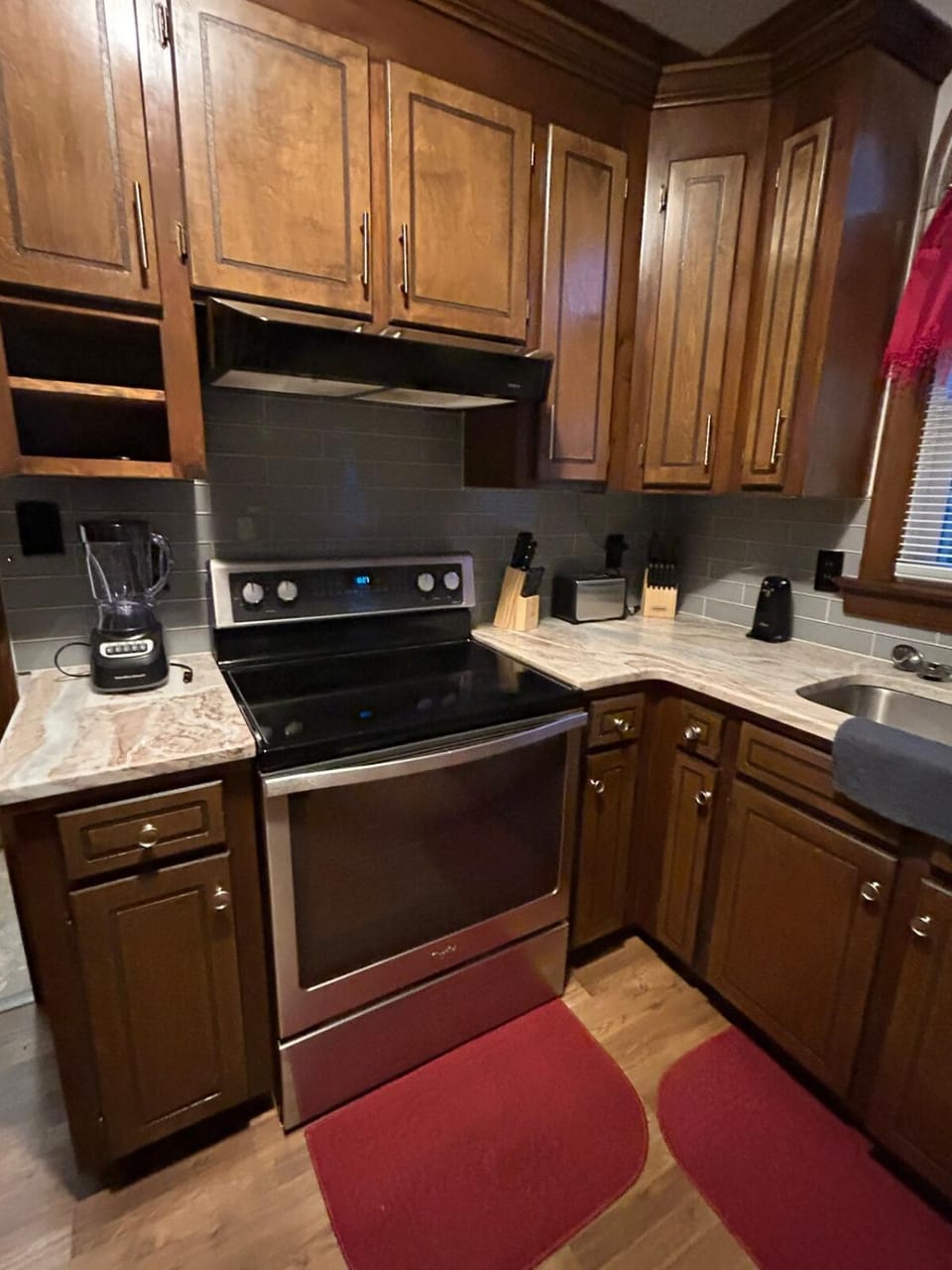 Kitchen or kitchenette, stove, toaster