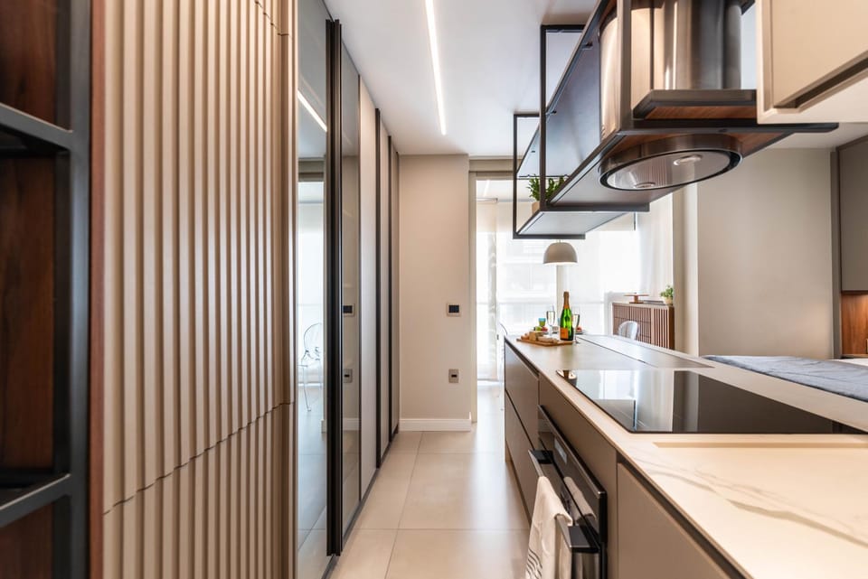 Kitchen or kitchenette, stove