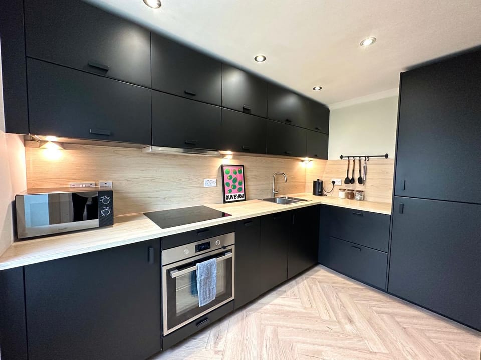 Kitchen or kitchenette, dishwasher, oven, stove, toaster