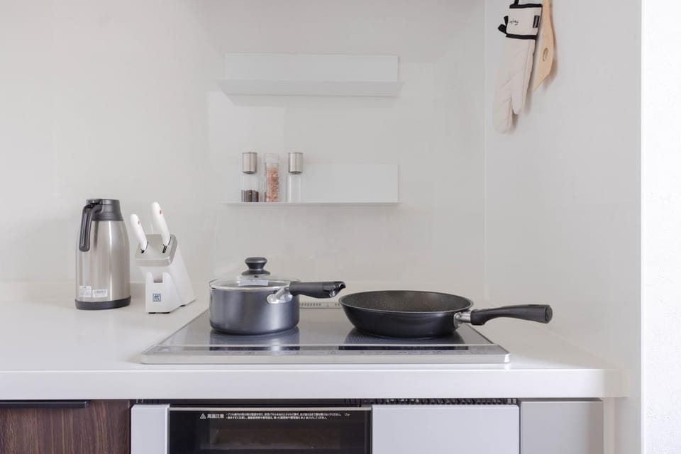 Kitchen or kitchenette, stove