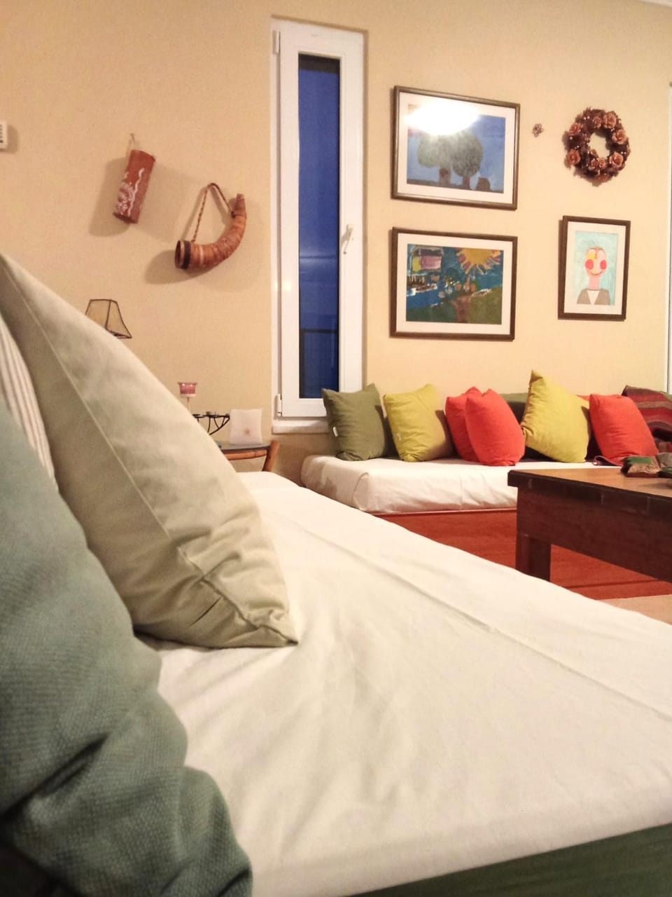 Bed, Living room, Seating area, Pool view, Sea view