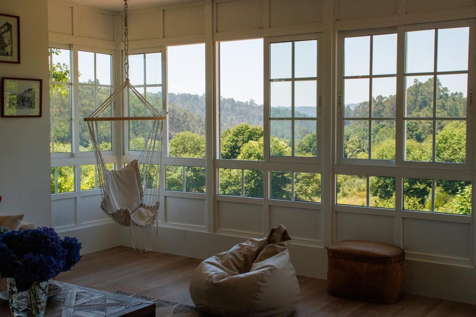 Natural landscape, Garden, Living room, Seating area, Garden view, Mountain view