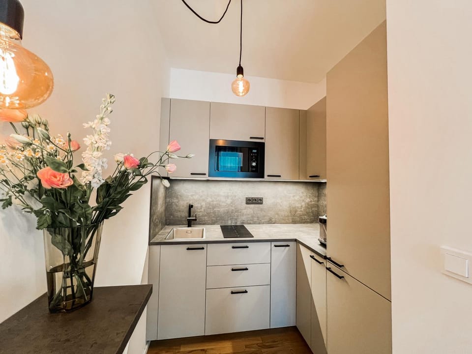 Kitchen or kitchenette, stove