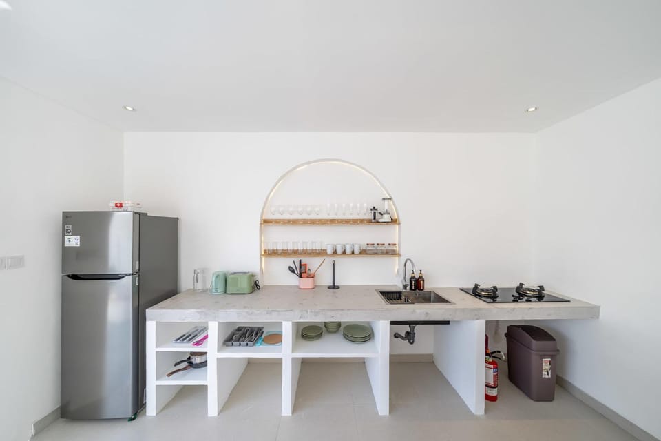 Kitchen or kitchenette, stove