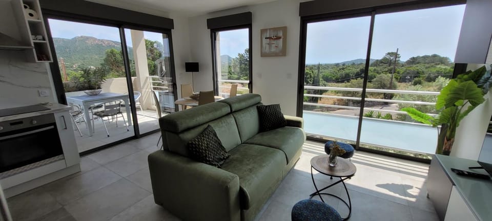 Patio, Living room, Mountain view