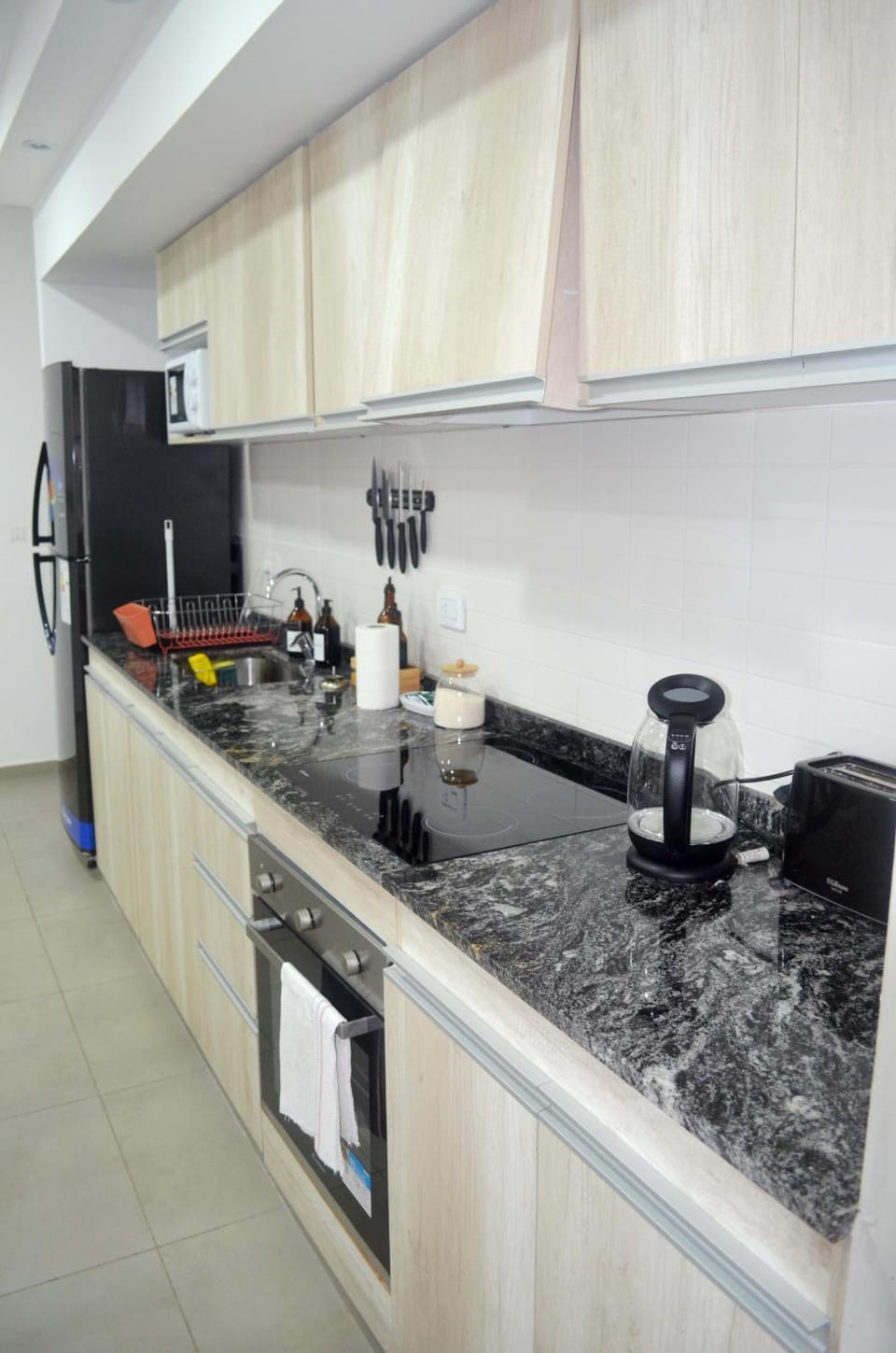 Kitchen or kitchenette, stove