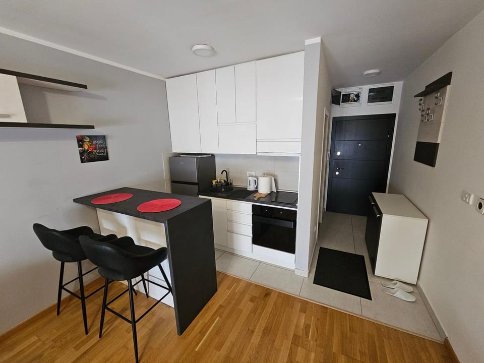 Kitchen or kitchenette, minibar, oven, stove