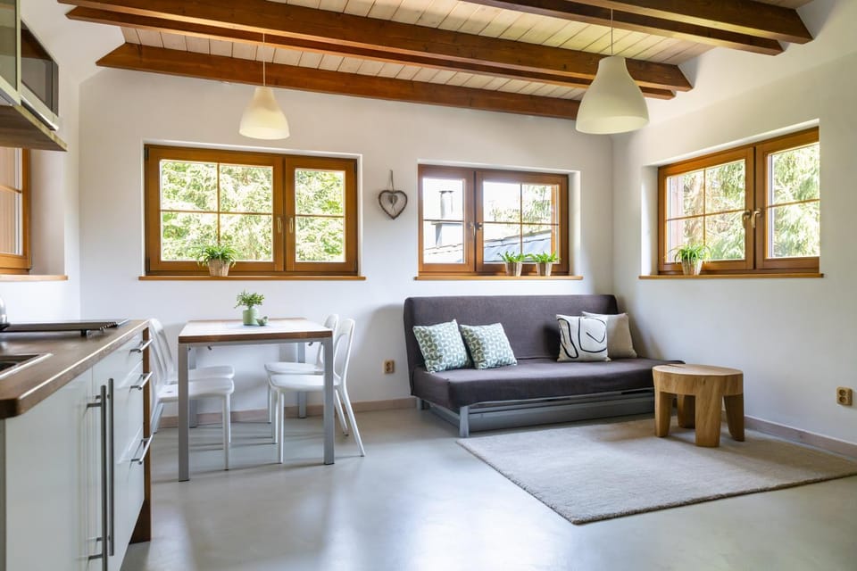 Kitchen or kitchenette, Living room, Seating area, Dining area