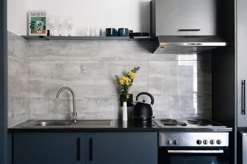 Kitchen or kitchenette, stove