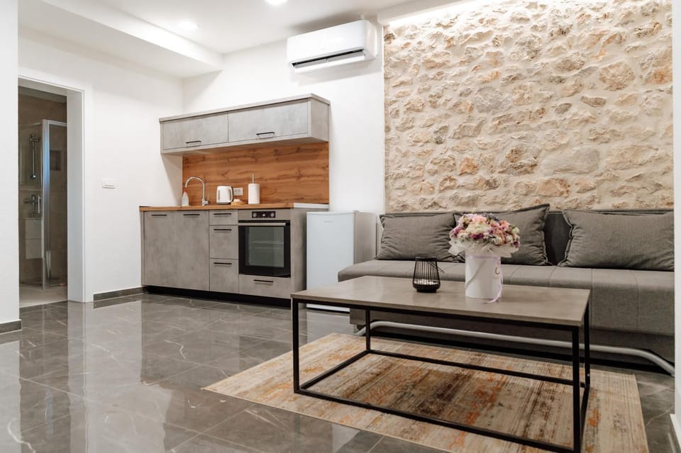 Kitchen or kitchenette, Living room, Seating area, Dining area, air conditioner