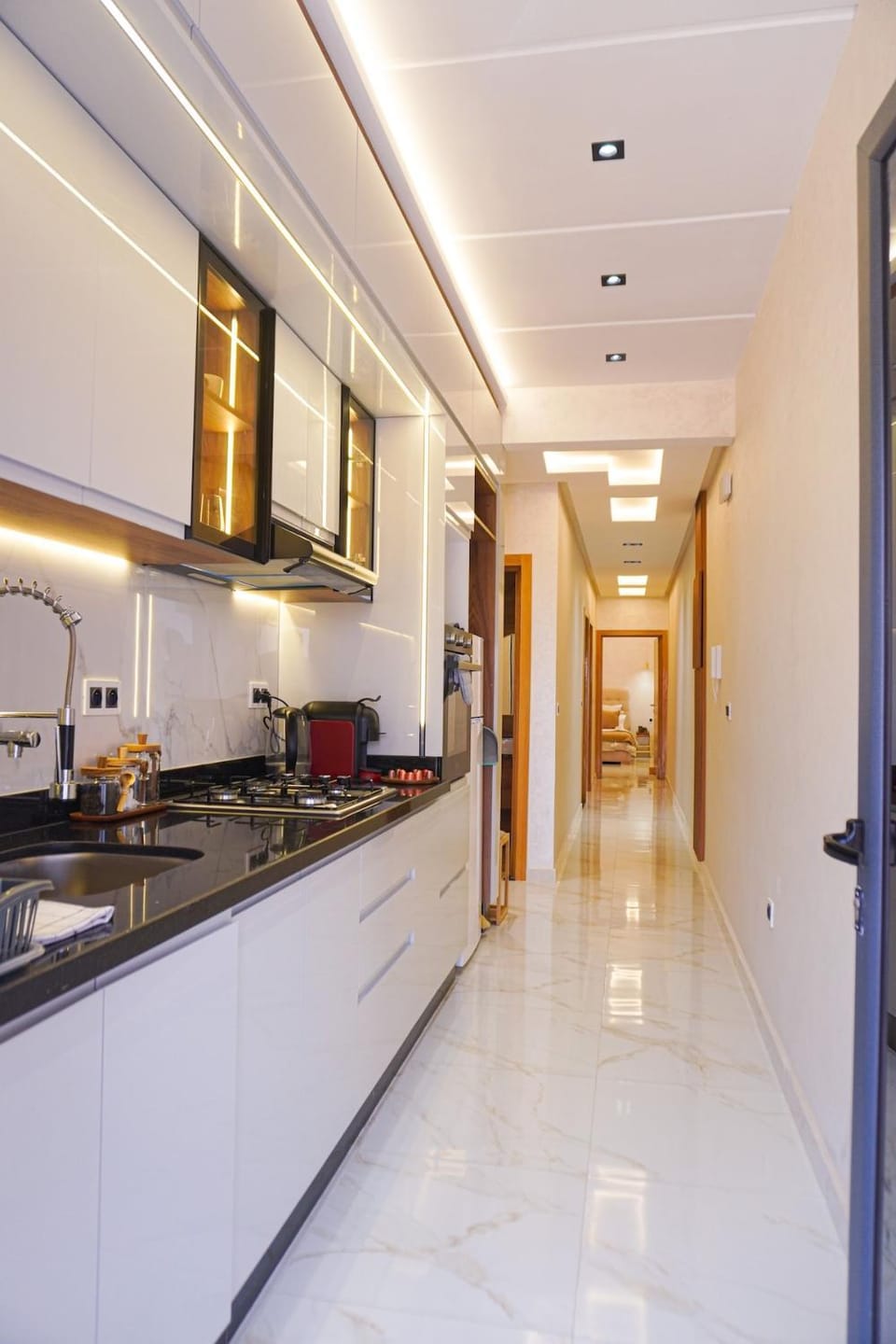 Kitchen or kitchenette, stove