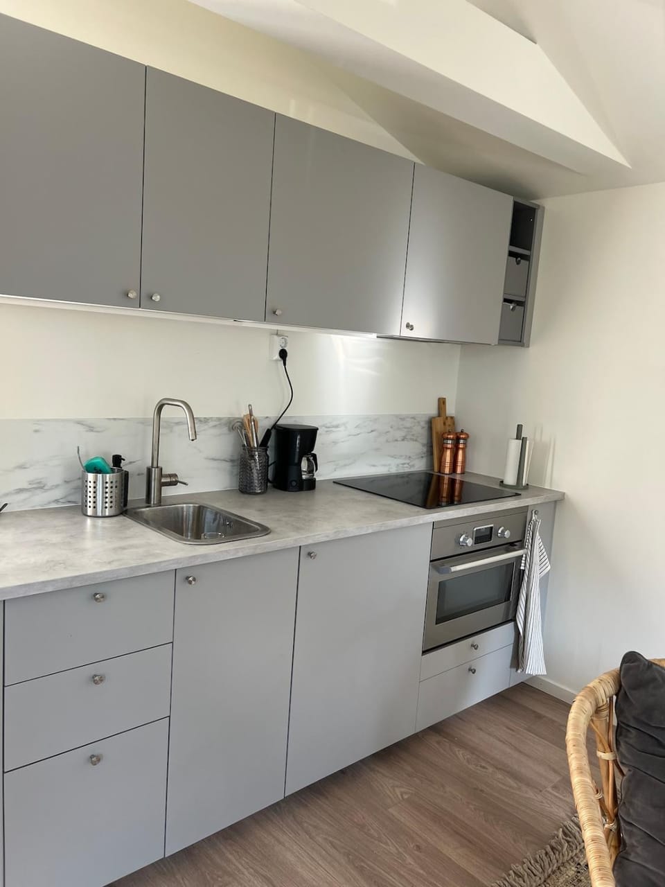 Kitchen or kitchenette, stove, toaster