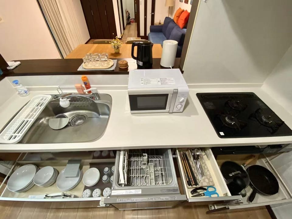 Kitchen or kitchenette, stove