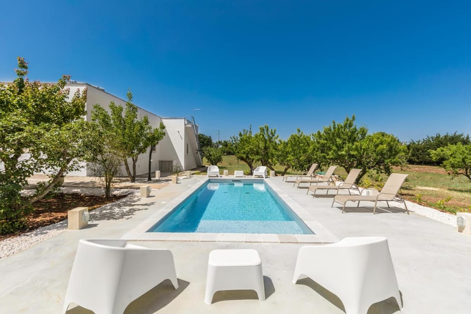 Swimming pool, sunbed