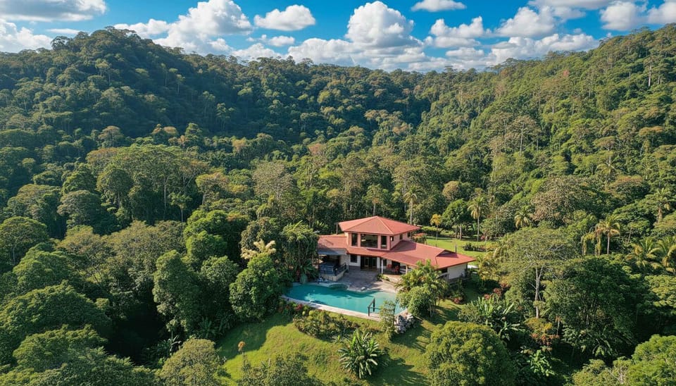 Property building, Day, Natural landscape, Bird's eye view, Mountain view, Pool view, Swimming pool