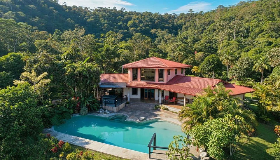 Property building, Day, Natural landscape, Garden, Mountain view, Pool view, Swimming pool