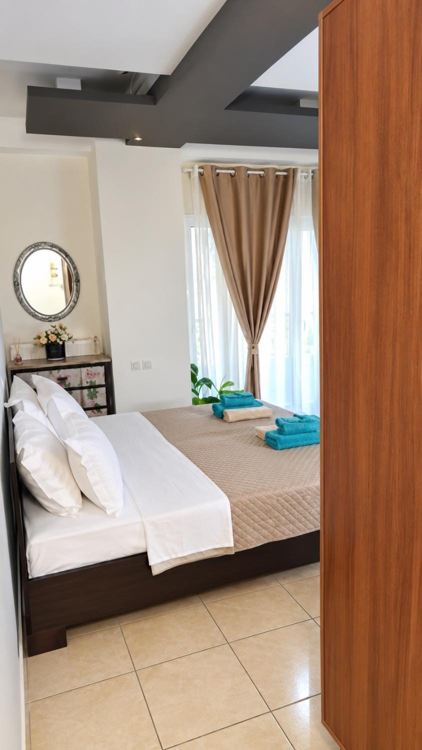 Bed, Photo of the whole room, Bedroom, towels, wardrobe