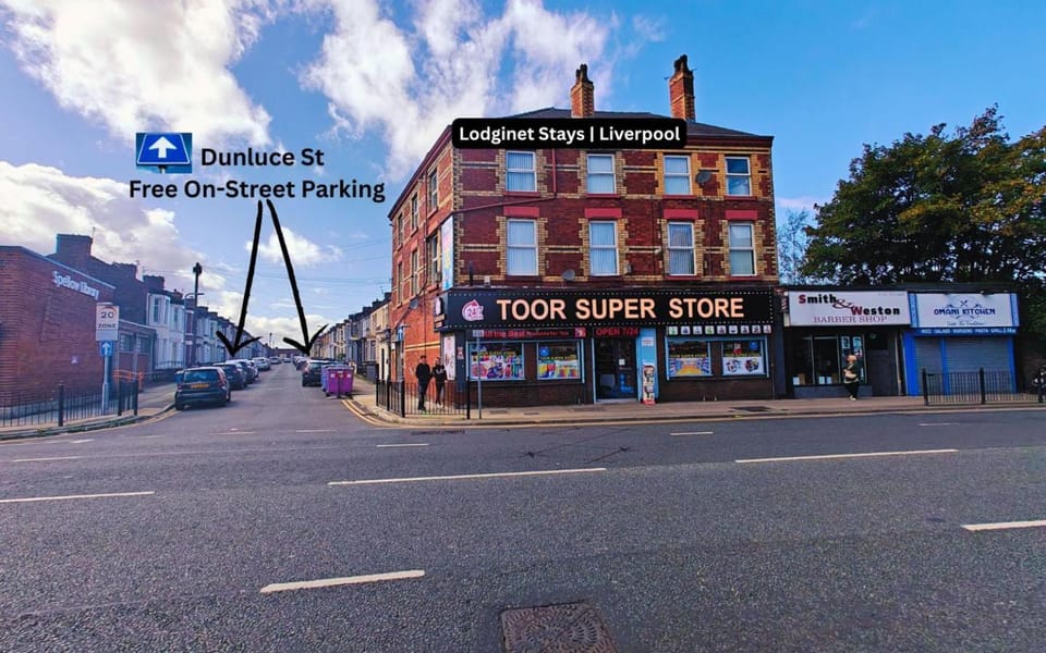 Property building, Property logo or sign, On-site shops, Text overlay, Location, Parking