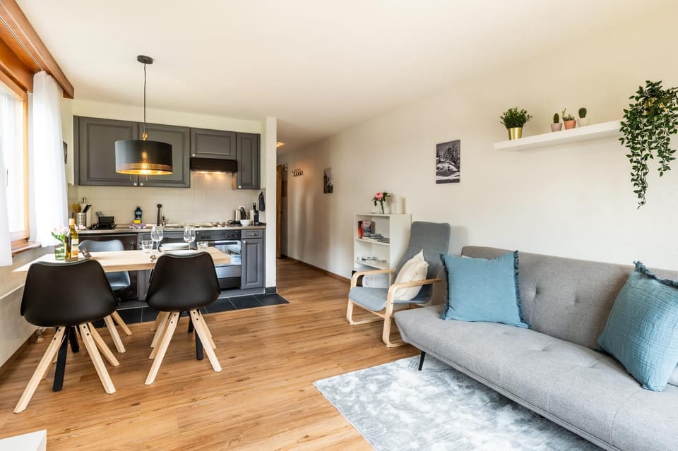 Kitchen or kitchenette, Living room, Seating area, Dining area, stove