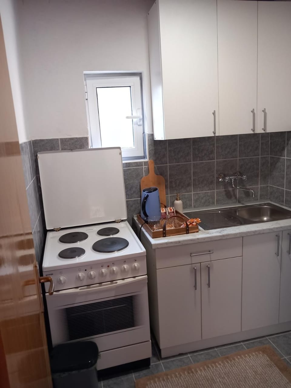 Kitchen or kitchenette, stove
