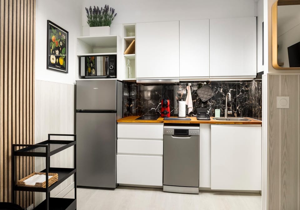 Kitchen or kitchenette, dishwasher, stove